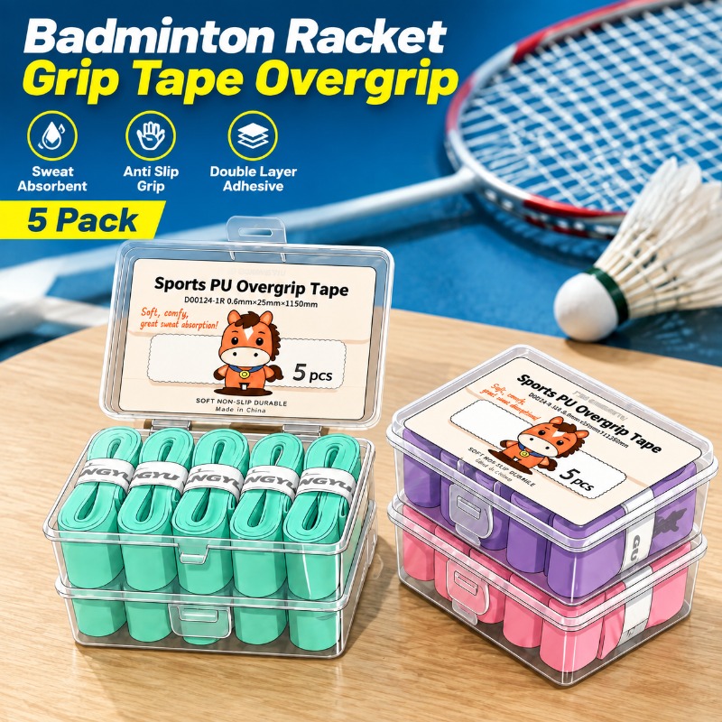 Badminton Grip - เทปพันด้ามไม้แบดมินตัน ดูดซับเหงื่อ ฟิล์มเคลือบสองชั้น เพิ่มความเหนียวแน่น หุ้มด้ามจับกันลื่น สำหรับใช้งานกลางแจ้ง