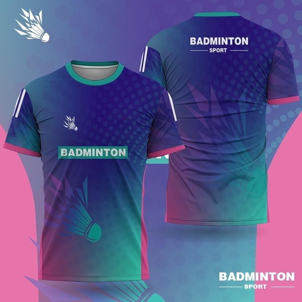 Badminton Jersey - เสื้อแบดมินตันผู้ชายลายไล่สีพิมพ์ 3 มิติ เสื้อยืดแบดมินตันสกรีนชื่อและโลโก้ทีม เสื้อกีฬากลางแจ้งแห้งเร็ว เสื้อยิมผู้ชาย